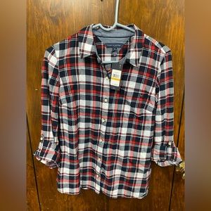 NEW Tommy Hilfiger Plaid Button Up Shirt Blouse 1/2 Long Sleeves Size Small $69